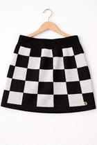 Saia menina two in jacquard tricot quadriculado preto e branco