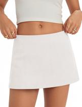 Saia Micoson Mini Branca em Mistura de Linho com Shorts Embutidos