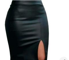 Saia Mid Vinil Fosco Fenda Lateral Couro Saia Mid Vinil Fosco Fenda Lateral Couro