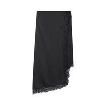 Saia Midi Assimétrica De Cetim Com Renda Preta De Cintura Alta Para Mulheres, Moda Elegante Outono