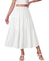 Saia Midi Boho Kingfancy Feminina em A Branco 86 cm Saia Midi Boho Kingfancy Feminina em A Branco 86 cm