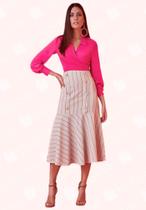 Saia Midi C/ Detalhe Botões - Moda Casual Chic Saia Midi C/ Detalhe Botões - Moda Casual Chic