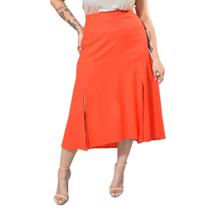 Saia Midi c/ Fendas Linho + Viscose Plus Size Do 42 Ao 52