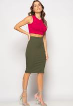 Saia Midi Canelada Verde Salvatore Fashion Saia Midi Canelada Verde Salvatore Fashion