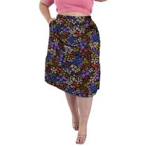 Saia Midi Cintura Alta com Bolsos e Aberturas Laterais Estampada Viscolinho Plus Size G3 veste 56 58 60