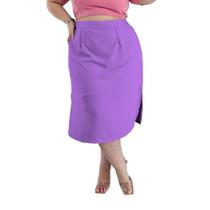 Saia Midi Cintura Alta com Bolsos e Aberturas Laterais Forrada Diversas Cores Plus Size Duna liso G3 veste 56 58 60