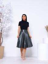 Saia Midi Cirrê material sintético Roupa Plissada Moda Feminina Look Top - Horim Modas
