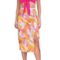 Saia Midi Colorida em Ribana Fenda na Perna