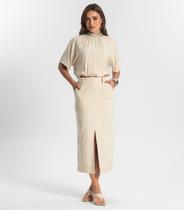 Saia Midi Com Bolso Endless Bege