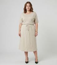 Saia Midi Com Bolso Plus Size Secret Glam Bege