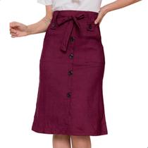 Saia Midi Com Botões e Bolso Bengaline Moda Evangélica