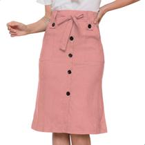Saia Midi Com Botões e Bolso Bengaline Moda Evangélica