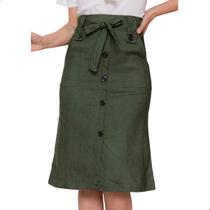 Saia Midi Com Botões e Bolso Bengaline Moda Evangélica