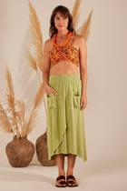 Saia Midi Com Elástico No Cós Verde Yacamim H2 Saia Midi Com Elástico No Cós Verde Yacamim H2