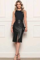 Saia Midi Com Fenda Em material sintético Feminina