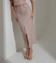 Saia midi com fenda jeans Saia midi com fenda jeans