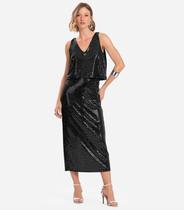 Saia Midi Com Lantejoula Endless Preto