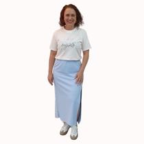 Saia Midi Com Listras e Fenda na Lateral Esportiva Dia a Dia