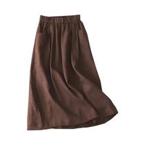 Saia Midi De Algodão Feminina Em a Com Cintura Elástica E Bolsos Laterais Estilo Casual Coreano