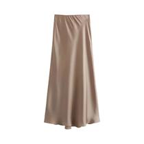 Saia Midi De Cetim De Cintura Alta Para Mulheres, Casual, Estilo Streetwear, Saia Longa De Verão