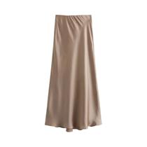 Saia Midi De Cetim De Cintura Alta Para Mulheres, Elegante E Longa, Saia De Verão Para Escritório