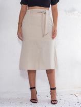 Saia Midi De Linho Com Bolsos Acompanha Cinto (ref 02358) (B)