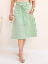 Saia Midi de Linho com Bolsos Amplos e Design Evasê