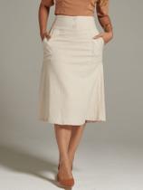 Saia Midi de Linho com Caimento Elegante e Botões Forrados Saia Midi de Linho com Caimento Elegante e Botões Forrados