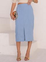 Saia Midi de Linho com Fenda Charmosa e Cós Flexível