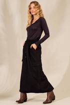 Saia Midi De Linho Com Fendas Preta Yacamim G1 Saia Midi De Linho Com Fendas Preta Yacamim G1