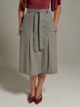 Saia midi de linho detalhe pesponto (ref 02410) (C) Cor:AMARELOTamanho:G