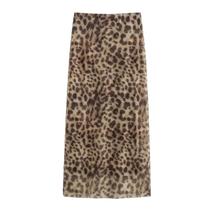 Saia Midi De Tule Com Estampa De Leopardo, Cintura Alta, Malha Vintage, Saia Longa Para Mulheres,