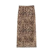 Saia Midi De Tule Com Estampa De Leopardo Para Mulheres, Cintura Alta, Verão 2024, Saia Longa Estilo