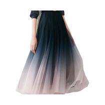 Saia Midi De Tule Gradiente De Cintura Alta Para Mulheres, Elegante, Plissada, Estilo Coreano,