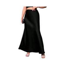 Saia Midi Elegante De Cetim Para Mulheres, Corte A, Cintura Alta, Estilo Cauda De Sereia, Primavera