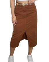 Saia midi em brim com costura Nami