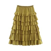 Saia Midi Em Camadas De Cintura Média Para Mulheres, Estilo Europeu-Americano, Moda De Verão