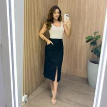 Saia Midi em Linho com Elastano