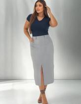 Saia Midi em Linho com Elastano