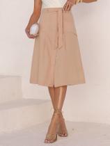 Saia Midi em Linho com Fenda Sofisticada e Acabamento Pespontado