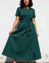 Saia midi em viscose com cinto verde musgo