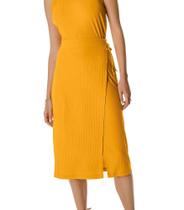 Saia Midi Envelope Com Transpasse Rovitex Amarelo