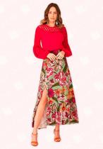 Saia Midi Estampada C/ Fenda - Moda Casual Chic Saia Midi Estampada C/ Fenda - Moda Casual Chic