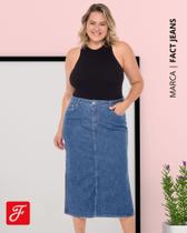 Saia Midi Evase Cintura Alta Fact Jeans F343