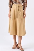 Saia Midi Evase PKS material sintético Bege Saia Midi Evase PKS material sintético Bege