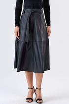 Saia Midi Evase PKS material sintético Preta