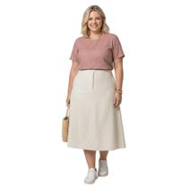Saia Midi Evasê Plus Size em Linho com Recorte Lateral Elegância e Conforto Saia Midi Evasê Plus Size em Linho com Recorte Lateral Elegância e Conforto