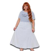 Saia Midi Evasê Plus Size Linho com Recorte nas Laterais Saia Midi Evasê Plus Size Linho com Recorte nas Laterais