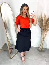 Saia Midi Evasê Preta Tecido Bengaline - Vilma Valentti