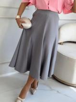 Saia Midi Feminina Alfaiataria Evase Sensorial Com Bolso Elegante